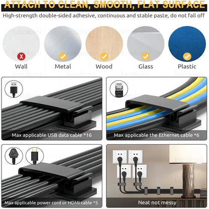 Self Adhesive Cable Management Clips Cable Organizers Wire Clips Cord Holder for TV PC Ethernet Cable under Desk Home Office